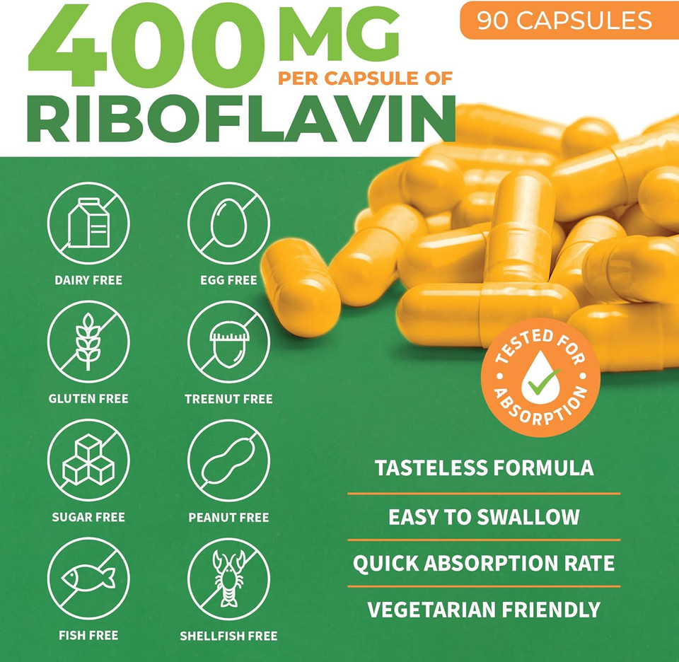 Forestleaf Vitamin B2 Riboflavin 400Mg - Energy, Skin & Cellular Health Supplement - Nervous System Support - Vitamin B 2 Vit B - Non-Gmo & Gluten Free - B2 Vitamin 400Mg Vegetable Capsules, 90 Count