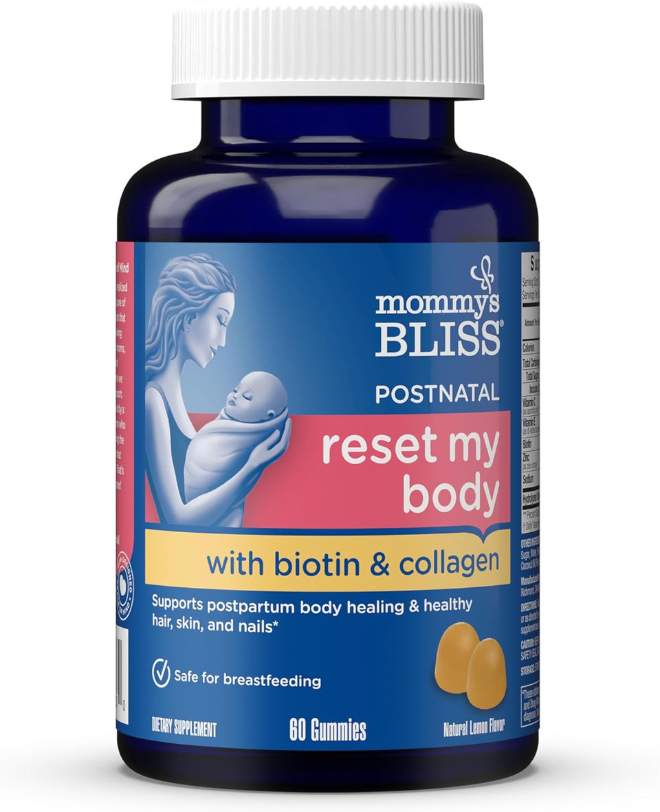 Mommy'S Bliss Postnatal Support Reset My Body Gummies With Biotin & Collagen, Supports Postpartum Energy, Healing & Joint Health + Hair, Skin & Nails Health, Gluten Free, 60 Gummies (30 Servings)