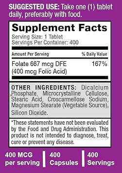 Safrel Folic Acid 400 Mcg - Vitamin B9-400 Tablets, Essential Prenatal And Postnatal Vitamin For Fetal Development, Red Blood Cell Production, Cell And Neural Development | Non-Gmo, Vegan