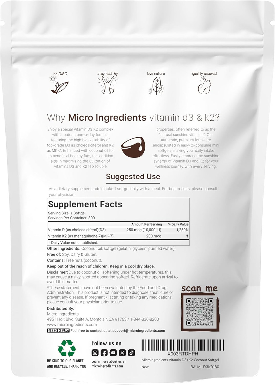 Micro Ingredients Vitamin D3 10,000Iu + K2 200Mcg Coconut Oil Softgels & Instant Colostrum Powder Bundle 2 Pack | Essential Sunshine Vitamins | Grass-Fed Bovine MotherâS First Milk