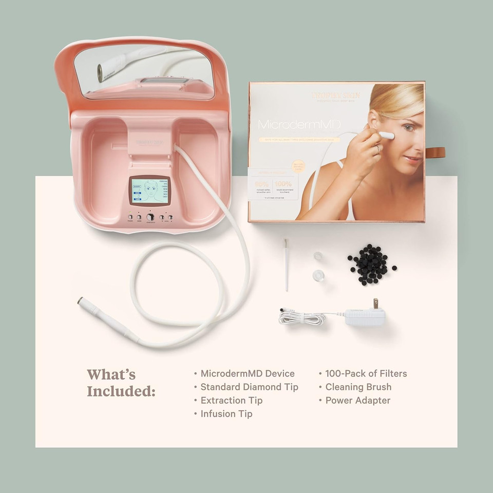 Trophy Skin Microdermmd - At Home Microdermabrasion Kit - Anti Aging And Acne Treatment - Contains Real Diamond And Pore Extractor Tips To Rejuvenate Skin - White Trophy Skin Microdermmd - At Home Microdermabrasion Kit - Anti Aging And Acne Treatment - Contains Real Diamond And Pore Extractor Tips To Rejuvenate Skin - White