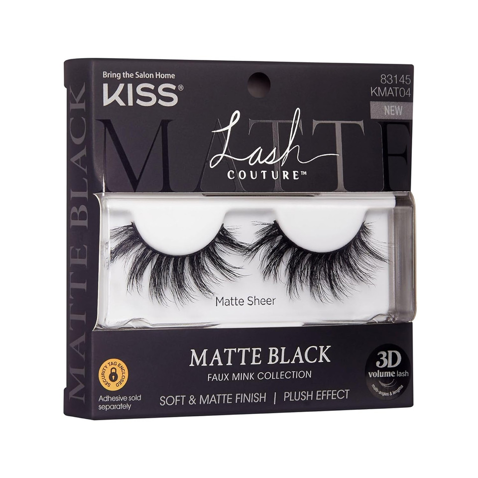Kiss Lash Couture False Eyelashes, Matte Black Faux Mink Collection, 3D Volume Lash, Soft & Matte Finish, Style 'Matte Sheer', 1 Pair Fake Eyelashesmatte Sheer