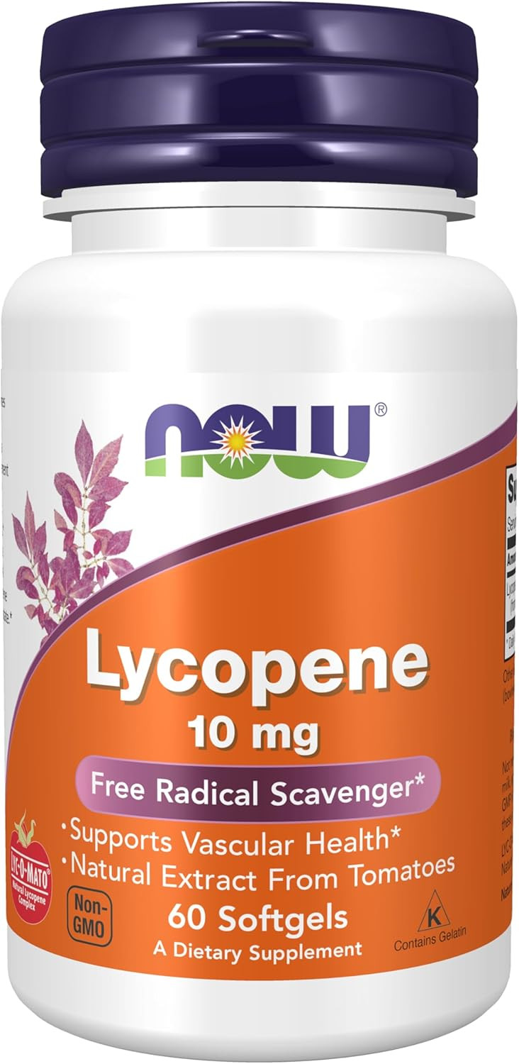 NOW Supplements Lycopene 10mg, 60 Softgels – Powerful antioxidant support from natural tomato extract. Helps protect cells from free radical damage and supports prostate & heart health.
