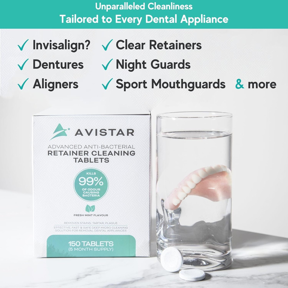 Retainer & Mouth Guard Cleaner Tablets - Mint Flavor Retainer Cleaner Tablets & Invisalign Cleaner - Denture Cleaning Tablets, Denture Cleaner, Aligners, Night Guard, Mouthguard Cleaners - 150 Count