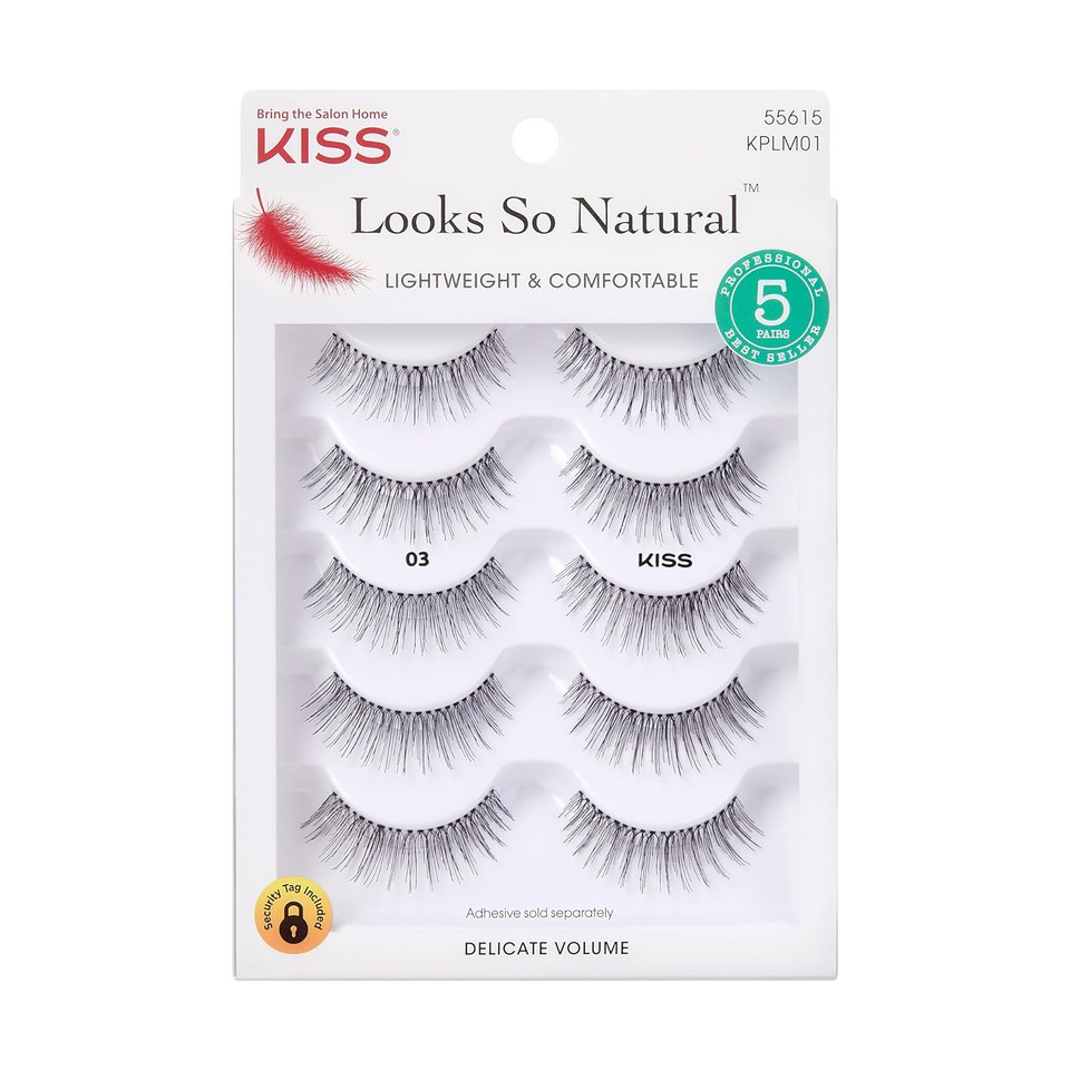 Kiss Look So Natural False Eyelashes Multipack 03, Cruelty Free, Vegan, Contact Lens Friendly, Easy To Apply, Includes 5 Pairs Of Reusable Strip Lashes5 Pair (Pack Of 1)
