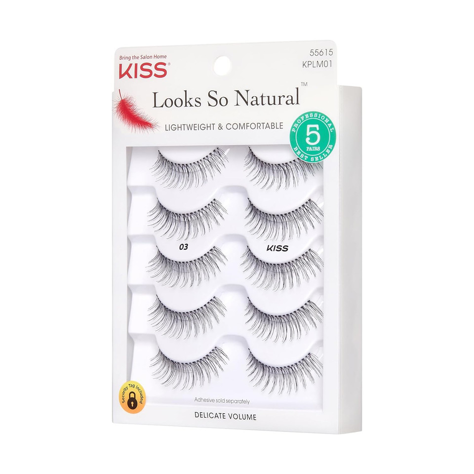 Kiss Look So Natural False Eyelashes Multipack 03, Cruelty Free, Vegan, Contact Lens Friendly, Easy To Apply, Includes 5 Pairs Of Reusable Strip Lashes5 Pair (Pack Of 1)