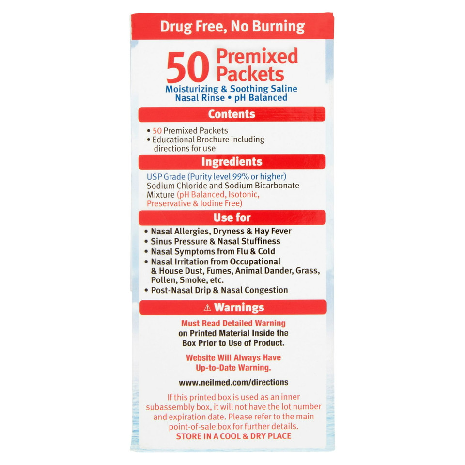 NeilMed Sinus Rinse Packets, Natural Relief for Nasal Irrigators, 50 Count, 10 mg