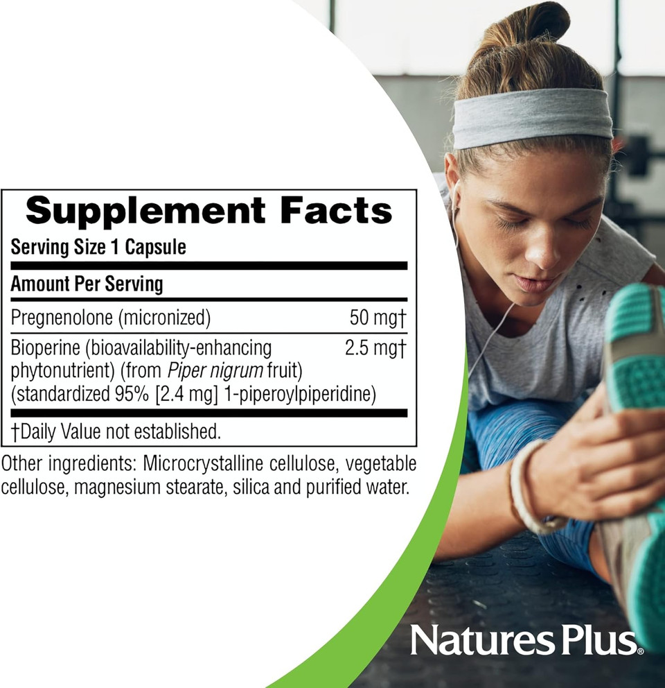 Natures Plus Ultra Pregnenolone - 50 Mg, 60 Vegetarian Capsules - Immune Support Supplement With Bioperine, Energy Booster, Memory Enhancer - Gluten-Free - 60 Servings