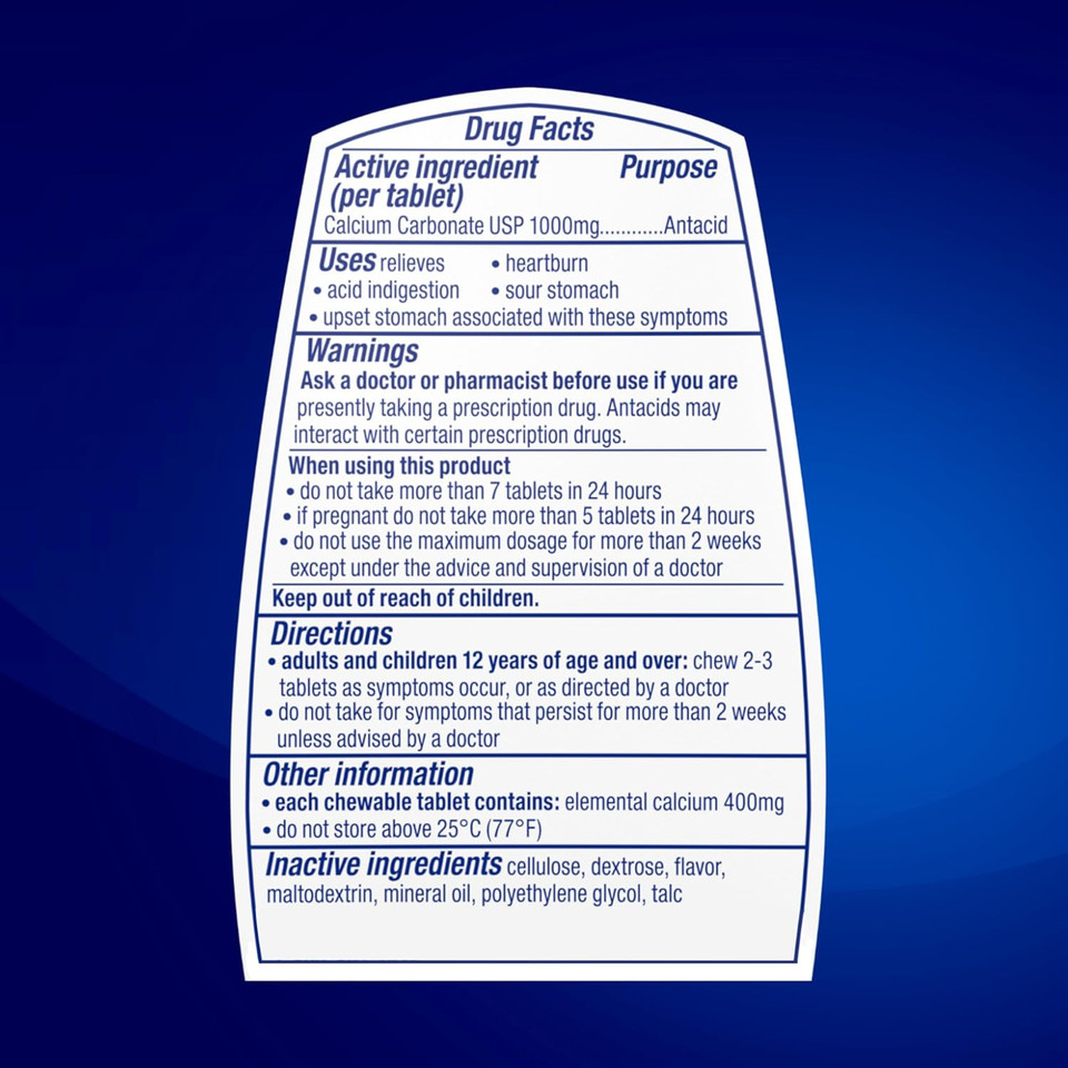 TUMS Ultra Strength Chewable Antacid Tablets for Heartburn Relief, Peppermint - 72 Count