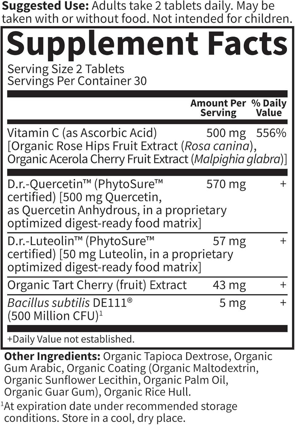 Garden Of Life Quercetin Probiotic & Uric Acid Support With Tart Cherry, Vitamin C From Organic Acerola And Rose Hips Plus Luteolin Â Dr Formulated Â Gluten Free, Non Gmo Â 60 Tablets