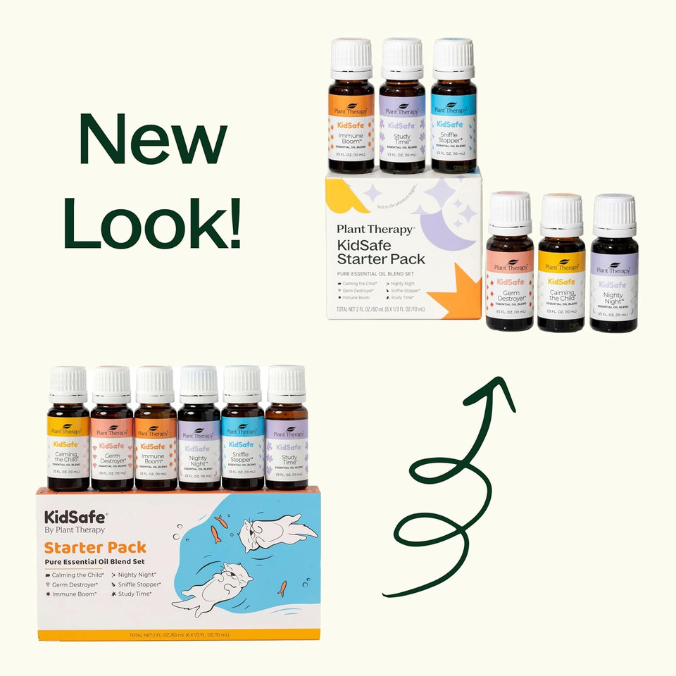 Plant Therapy Essential Oils KidSafe Starter Set for Focus, Calming, Sleep, Immune Support 100% Pure, 6 Undiluted Blends, Natural Aromatherapy, Therapeutic Grade 10 mL (1/3 oz)