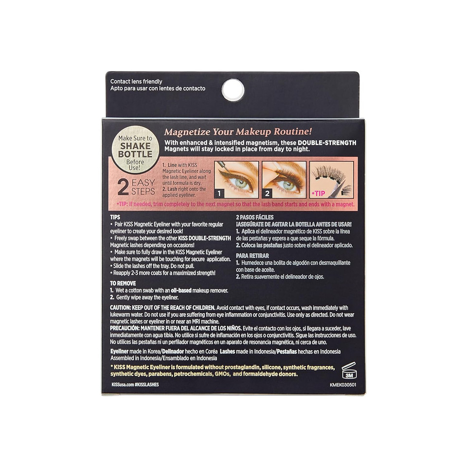 Kiss Magnetic Eyeliner False Eyelashes, Entice', 12 Mm, Includes 1 Pair Of Magnetic Lashes, Magnetic Lash Eyeliner, Contact Lens Friendly, Easy To Apply, Reusable Strip Lashesblack