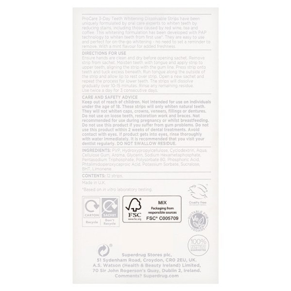 Procare 3 Day Whitening Strips
