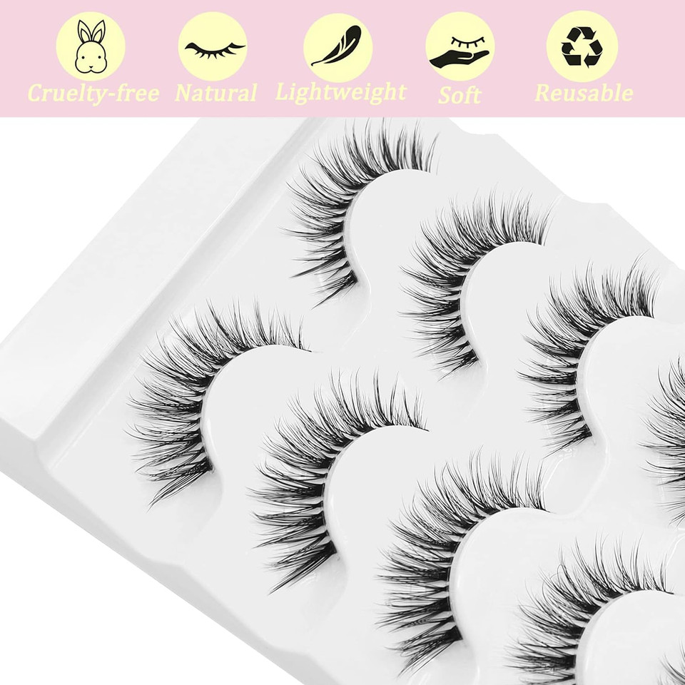 Veleasha Lashes 5D Faux Mink Lashes 100% Handmade Luxurious Fake Eyelashes Lightweight Fluffy False Eyelashes 5 Pairs Pack (G2)