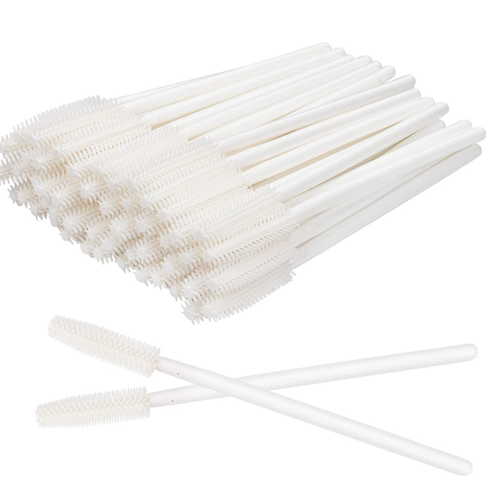 Myaokue-Up 100Pcs Silicone Mascara Wands Disposable Eyelash Brushes Wand For Extension Makeup Brush Tool Bulk (Silicone All White)Silicone All White
