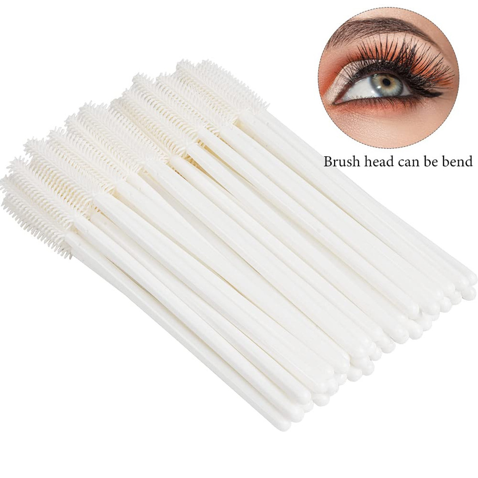 Myaokue-Up 100Pcs Silicone Mascara Wands Disposable Eyelash Brushes Wand For Extension Makeup Brush Tool Bulk (Silicone All White)Silicone All White