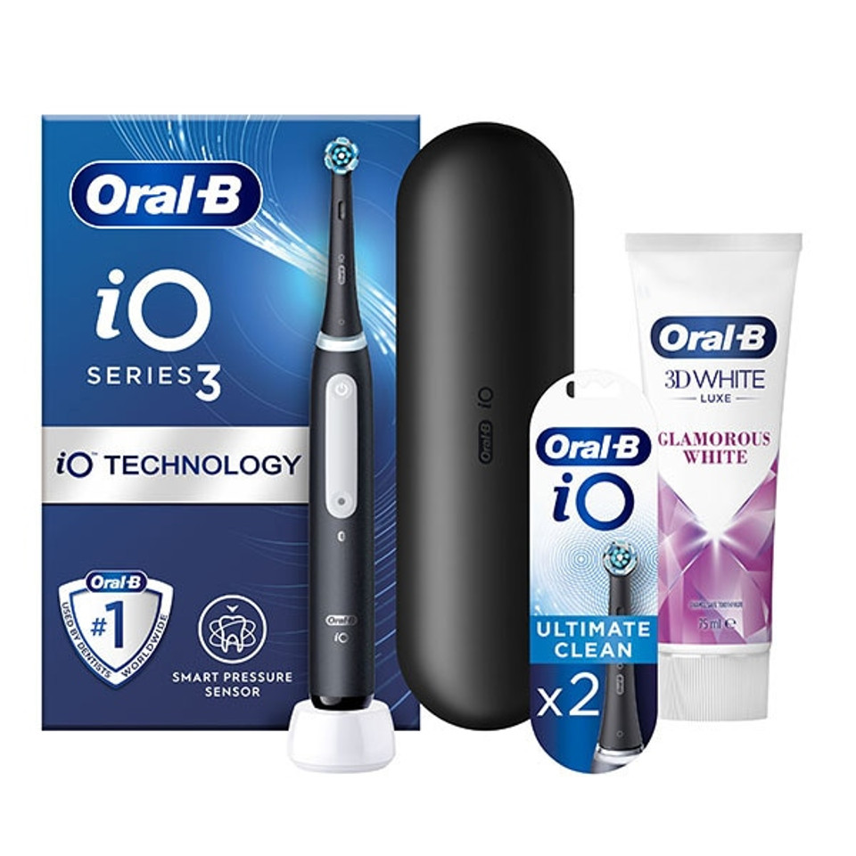 Oral-B Io3 Black Electric Toothbrush+Toothbrush Heads & Paste Bundle