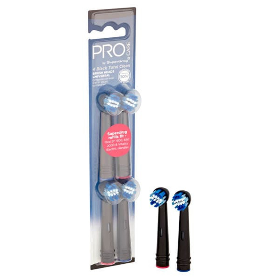 Procare Total Clean Black Toothbrush Heads X4