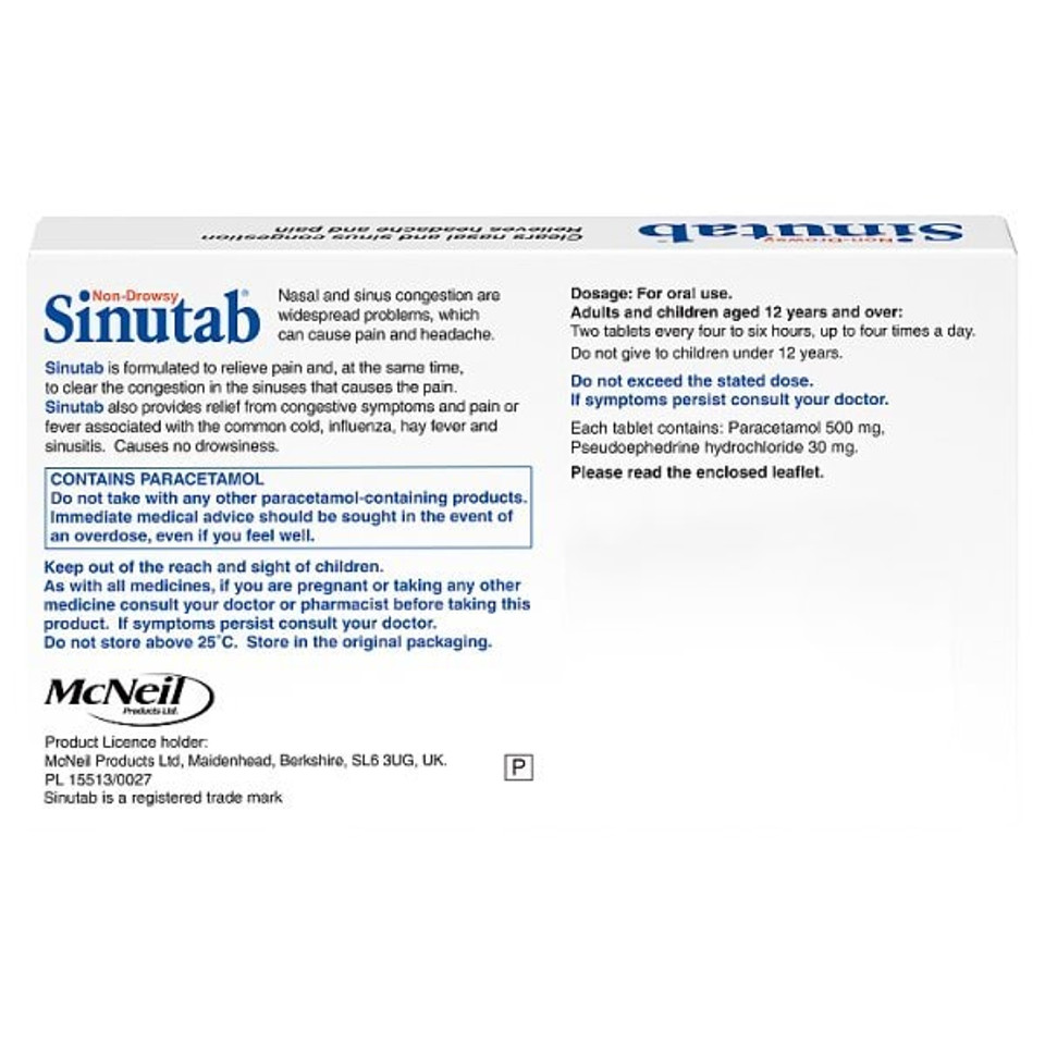 Sinutab Non-Drowsy Cold & Flu Tablets 15S