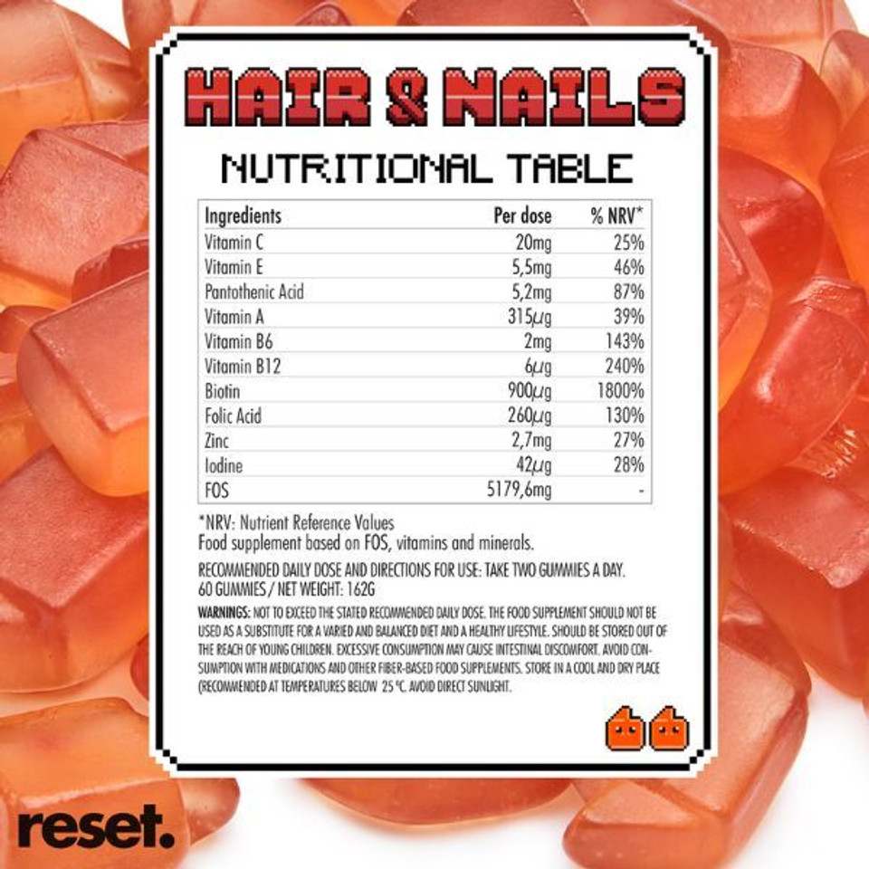 Reset Hair & Nails Vitamins Gummies Cherry Flavour -60Pcs
