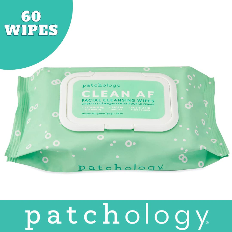 Patchology Clean Af Facial Cleansing Wipes - On-The-Go Refreshing Travel Size Face Wipes For Removing Dirt And Oil - Makeup Remover Wipes For Sensitive And Oily Skin (1 Pack/60 Count)