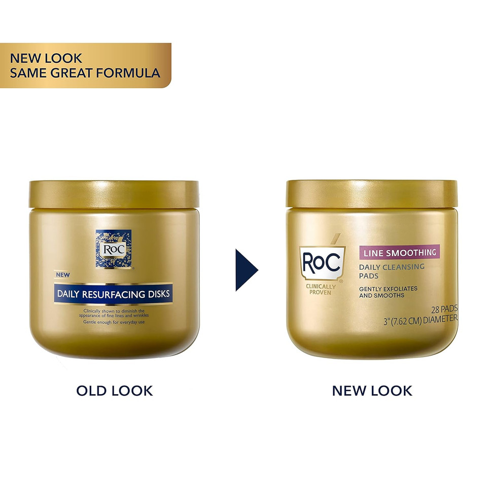 Roc Resurfacing Disks, Hypoallergenic Exfoliating Makeup Remover Pads For Wrinkles & Skin Tone, Hypo-Allegenic Skin Care, Oil-Free Daily Cleanser, Stocking Stuffers, 28 Count (Packaging May Vary)