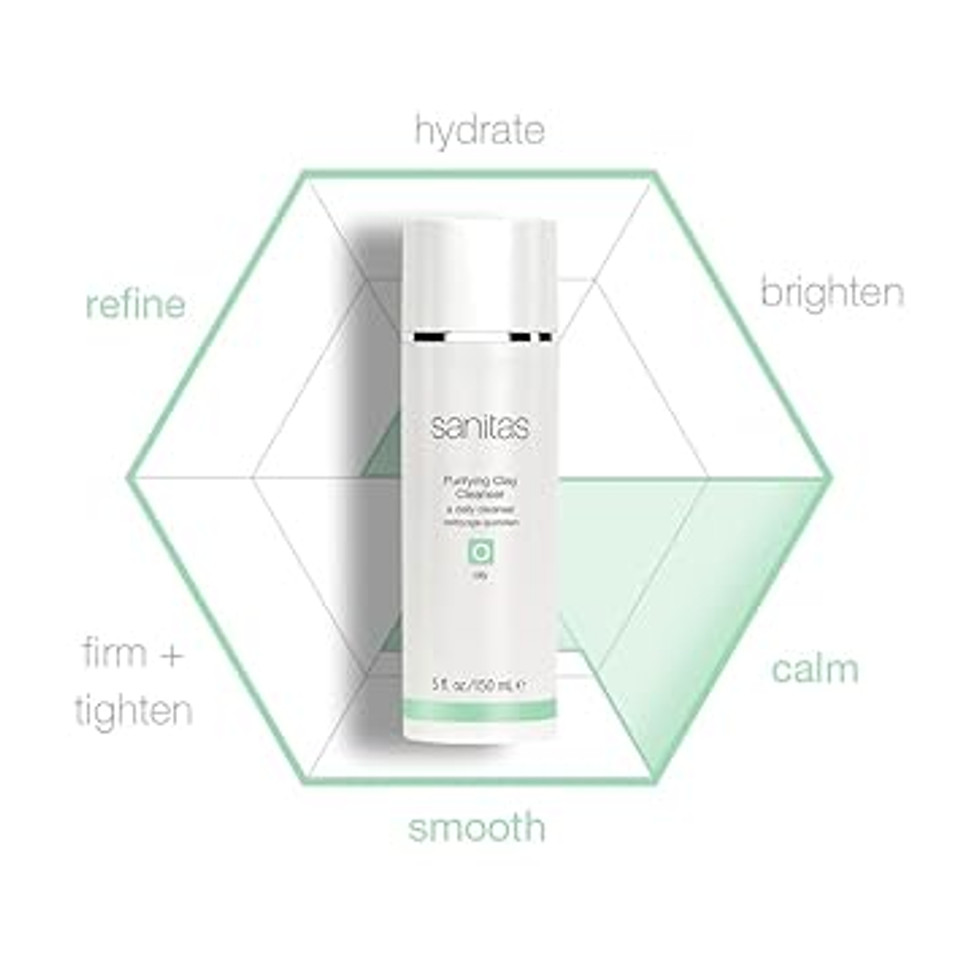 Sanitas Skincare Purifying Clay Cleanser, Detoxifying, Pore Perfecting Cleanser, Volcanic Clay, Tea Tree, Cleanser For Oily Skin, 5 Ounces