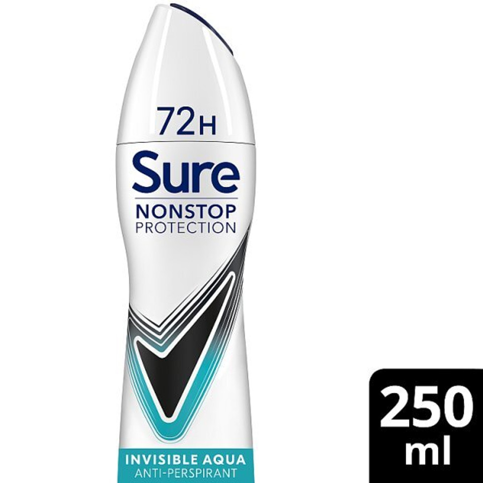 Sure Antiperspirant Deo Aerosol Nonstop Invisible Aqua 250Ml