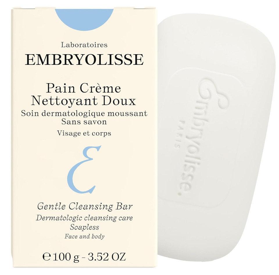 Embryolisse Gentle Cleansing Bar, Facial Cleansing Bar For Dry Skin, Soap-Free Deep Cleansing Bar, Dermatologic Soapless Cleansing Care For Face And Body - 3.5 Oz