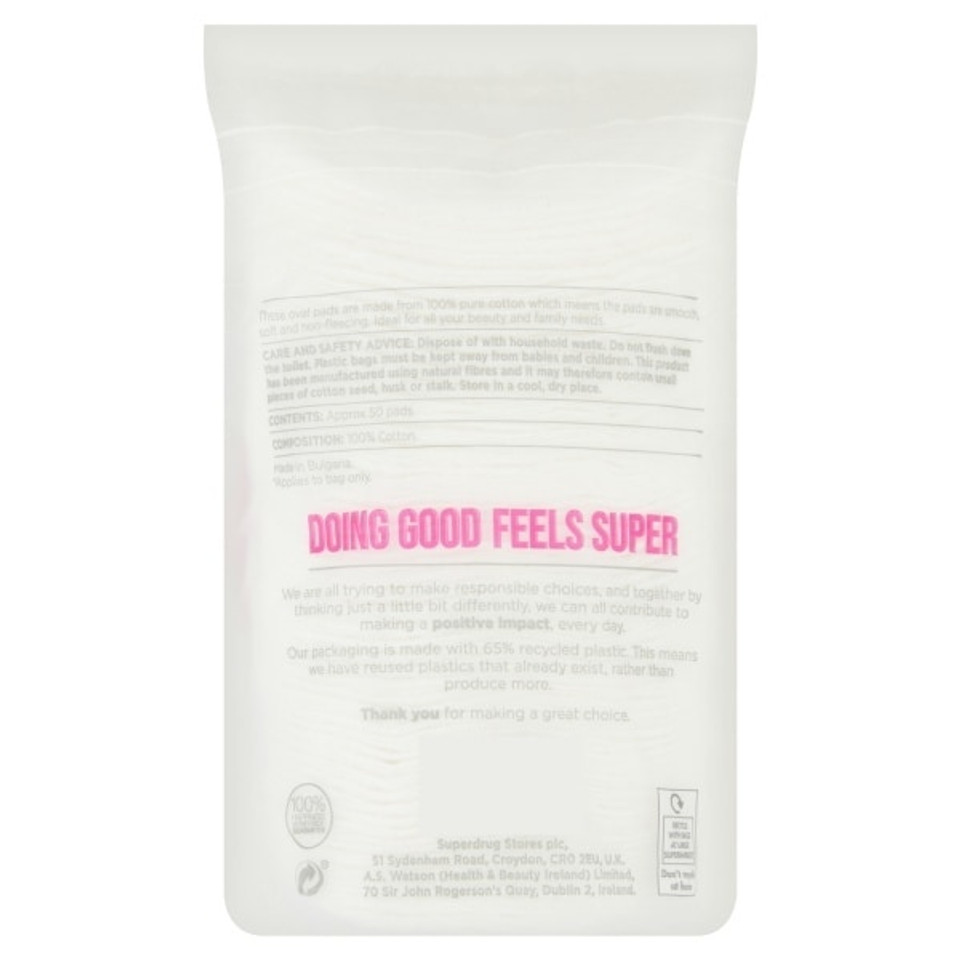 100% Pure Cotton Wool Pads - 50 Oval Pads
