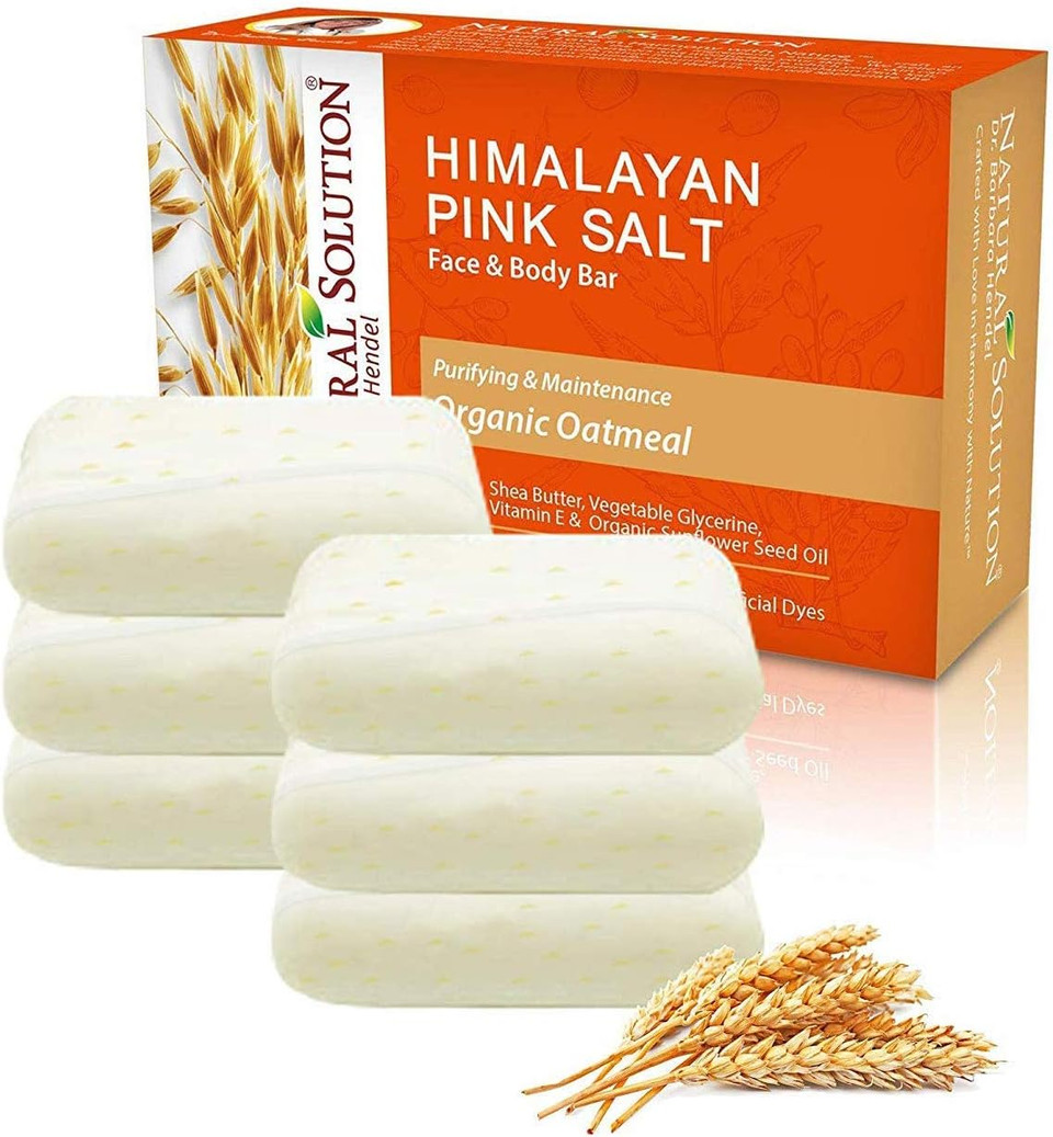 Natural Solution Himalayan Pink Salt Soap Bar,Moisturizing And Organic Bar Soap,Oatmeal - 5.2 Oz Each (6 Pack)