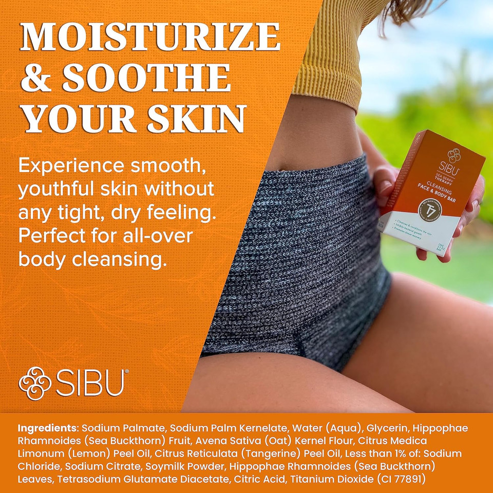 Sibu Sea Buckthorn Soap, Cleansing Face & Body Bar With Citrus Scent (3-Pack)  Moisturizes Skin, Reduces Redness And Blemishes, And Calms Sensitive Skin