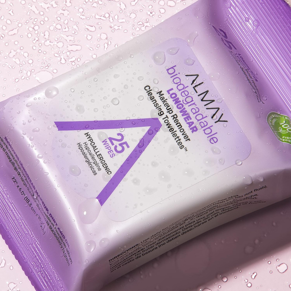 Almay Face Makeup Remover Wipes, Longwear & Waterproof, Hypoallergenic, Fragrance Free, Dermatologist & Ophthalmologist Tested, 25 Count (Pack Of 1)