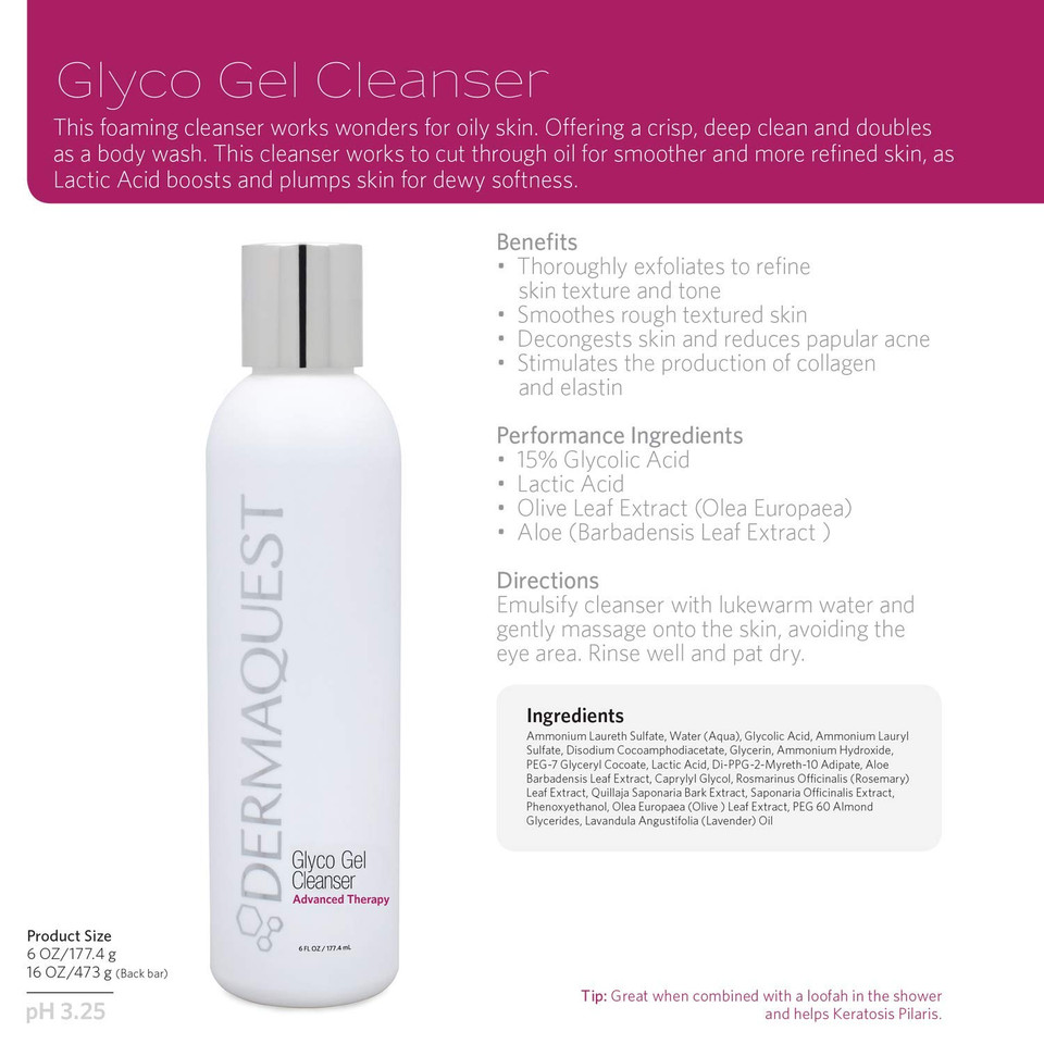 DermaQuest Advanced Therapy Foaming Glyco Gel Based Cleanser with 15% Glycolic Acid & Lactic Acid - Deep Cleansing Daily Face Wash for Oily Skin and Papular Acne (6 oz)