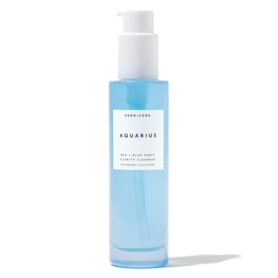 HERBIVORE Aquarius BHA + Blue Tansy Clarity Cleanser  Deep Cleansing, Gentle Exfoliation for Oily-Combination Skin, Vegan, 4 oz