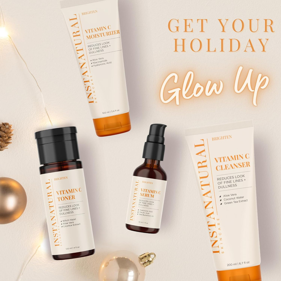Instanatural Vitamin C Four Step Skin Care Kit, Brightens, Hydrates, Prevents Signs Of Aging, Face Wash, Toner, Serum And Moisturizer, With Botanical Extracts