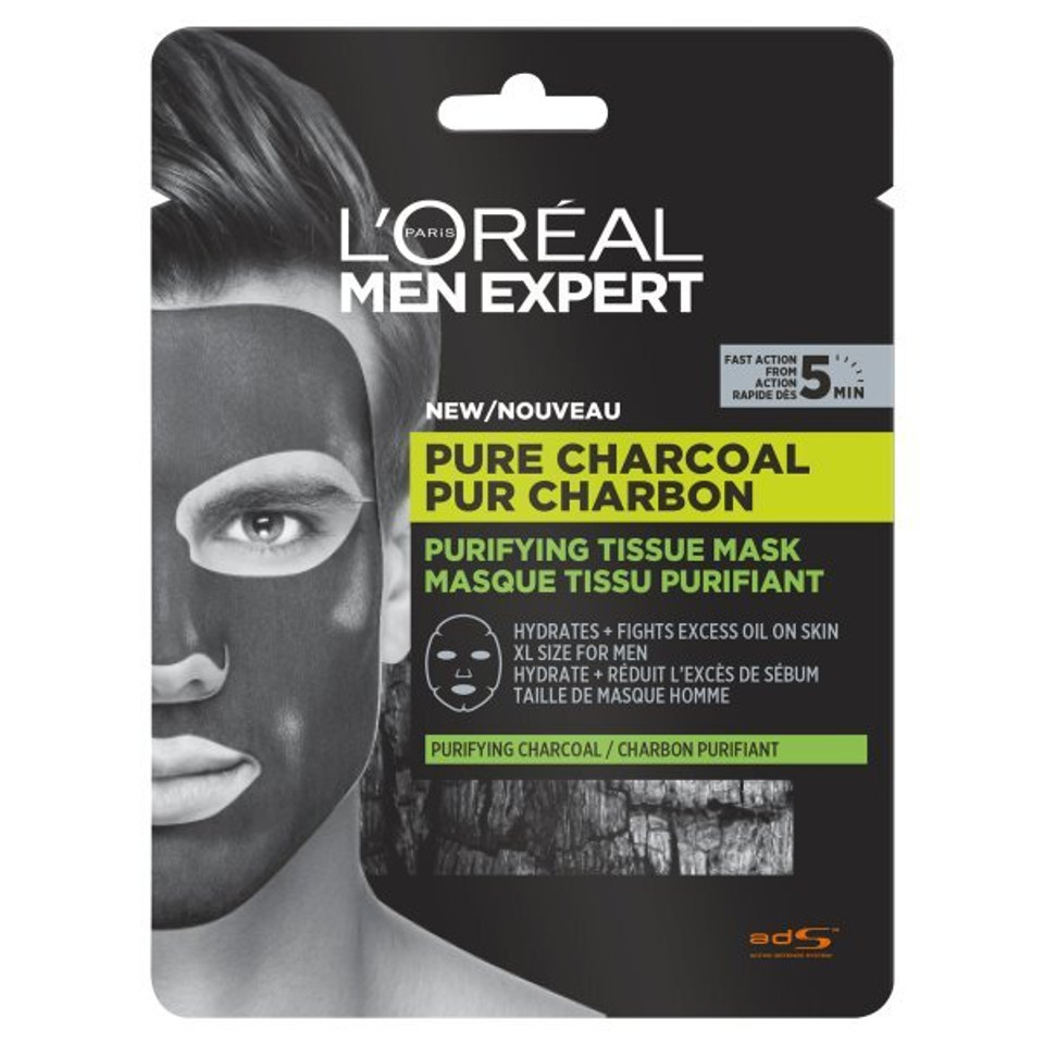 L'Orã©Al Men Expert Mens Charcoal Tissue Face Sheet Mask X1