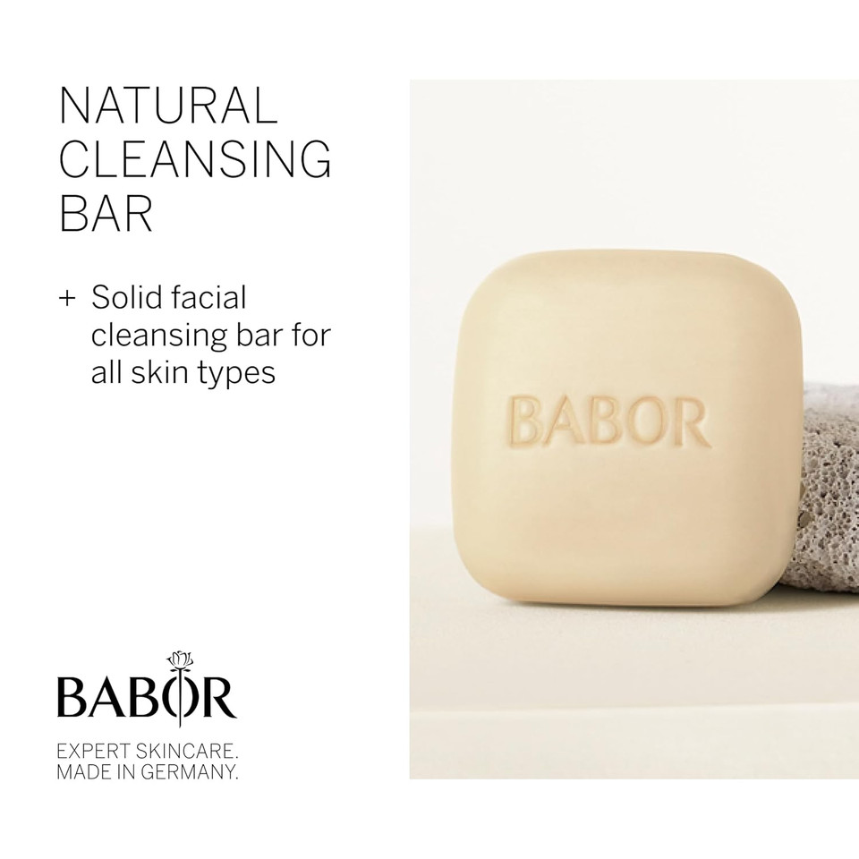 Babor Natural Cleansing Bar For Oily Skin And Combination Skin, Solid Facial Cleansing For A Clarified Complexion, With Aloe Vera And Baobab Oil, 1 X 65 G
