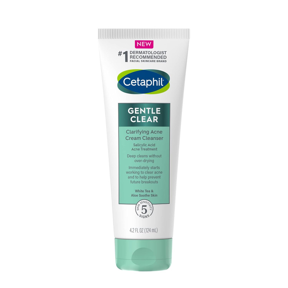 Cetaphil Acne Face Wash, Gentle Clear Clarifying Acne Cream Cleanser With 2% Salicylic Acid, Deep Cleans & Treats Acne Prone Skin, Skin Care For Sensitive Skin, 4.2Oz