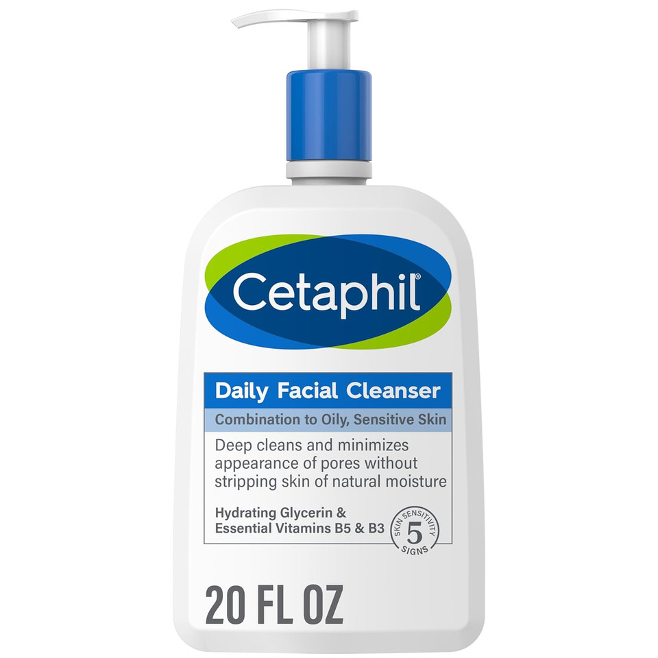 Cetaphil Face Wash, Daily Facial Cleanser for Sensitive, Combination to Oily Skin, NEW 20 oz, Gentle Foaming, Soap Free, Hypoallergenic