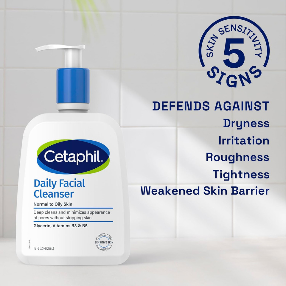 Cetaphil Face Wash, Daily Facial Cleanser For Sensitive, Combination To Oily Skin, New 20 Oz, Gentle Foaming, Soap Free, Hypoallergenic