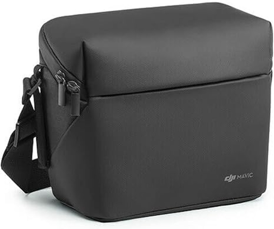 A sleek, black portable shoulder bag designed specifically for DJI Mavic Mini 2, Mini 3, Air 2, and Air 2S drones, featuring organized compartments and a comfortable shoulder strap for effortless transport.