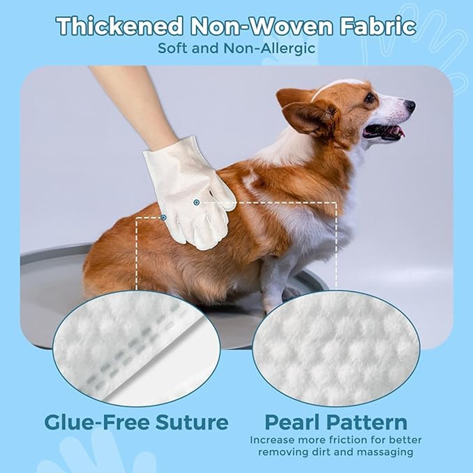 Pet Bathing Gloves for Dogs & Cats-Cleaning & Deodorizing Grooming Gloves, Nourish Fur Glove Wipes for Daily Care and Traveling, Rinse Free, Unscented, 6 PCS