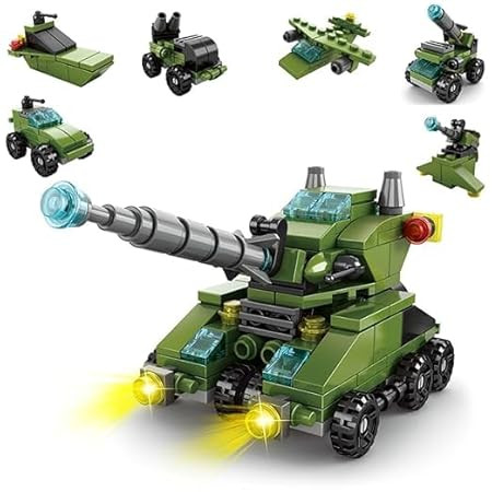 Assembling Building Blocks - Crane Engineering Team, Army Tank Team, Blue Sky Police Team, City Fire Brigade | 6-in-1 Educational Construction Toy Set & Birthday Gift for Kids