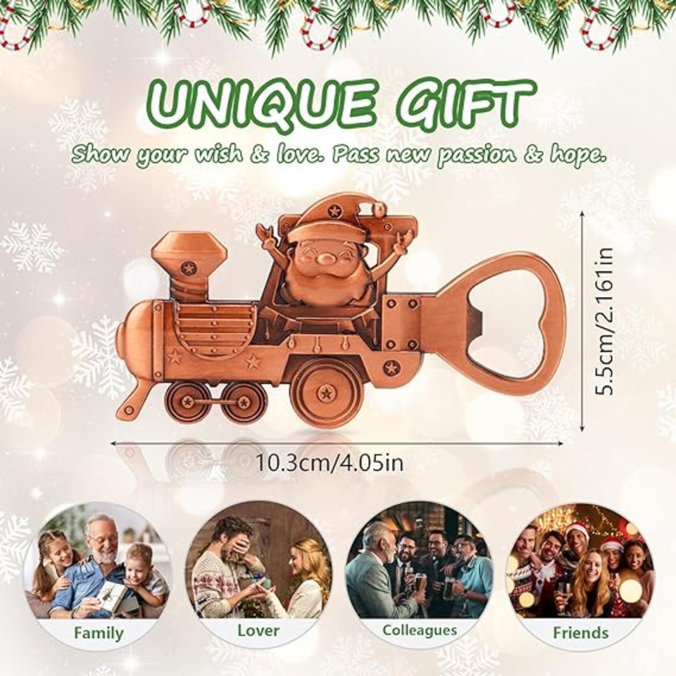 Christmas Train Bottle Opener, Bottle Opener Gifts for Men Special Unique, Christmas Santa's Train Shaped Bottle Opener, Fridge Magnet, Party Gift Ornaments for Christmas, Birthday (Bronze) Christmas Train Bottle Opener, Bottle Opener Gifts for Men Special Unique, Christmas Santa's Train Shaped Bottle Opener, Fridge Magnet, Party Gift Ornaments for Christmas, Birthday (Bronze)