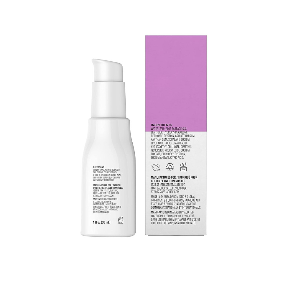 Acure Radically Rejuvenating Retinoid Overnight Complex, Moisturizer Night Treatment, Fight Wrinkles & Anti-Aging Support With Plant Squalane, Polyglutamic Acid & Hyaluronic Acid 100% Vegan -1.7 Fl Oz
