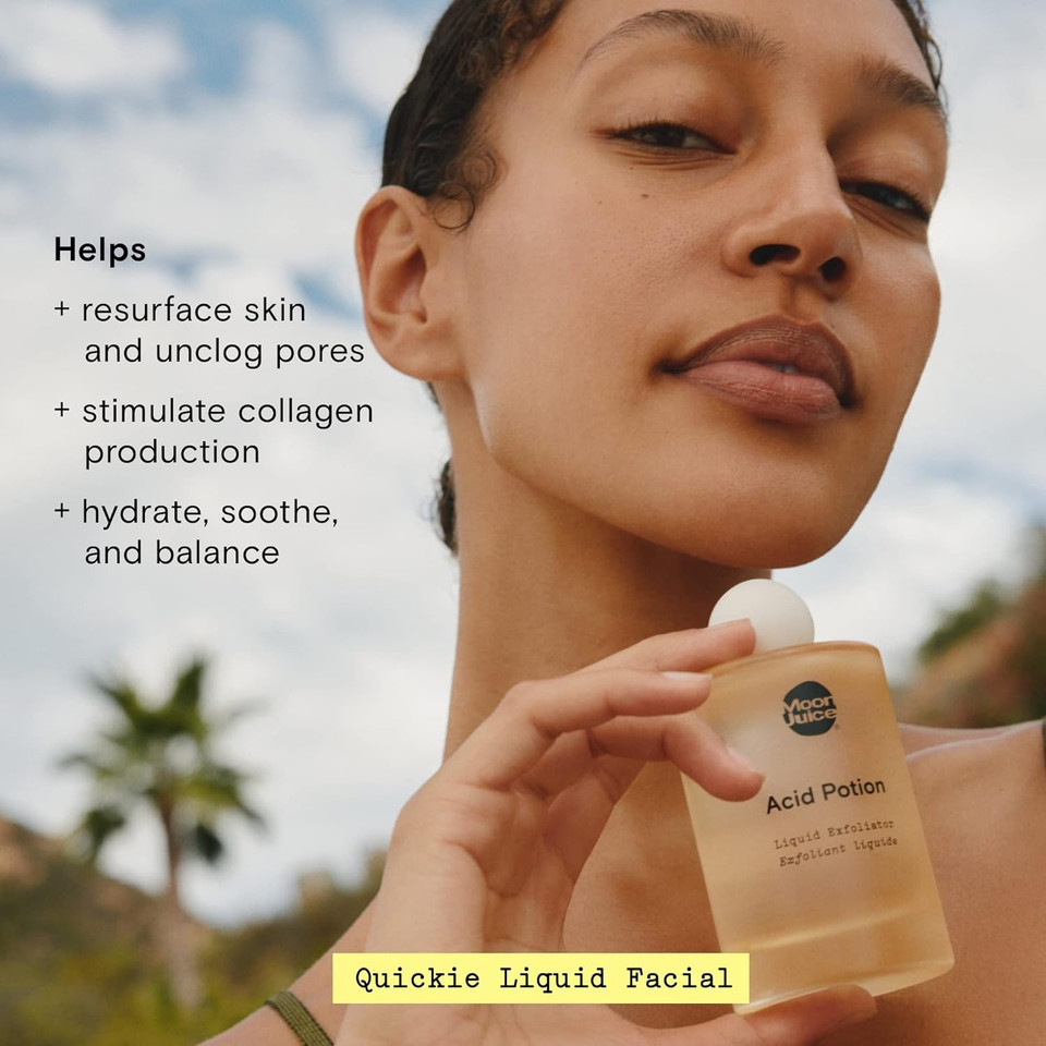 Moon Juice Acid Potion Aha And Bha Liquid Exfoliator | Chemical Skin Exfoliant To Resurface, Unclog & Balance | 25% Aha Bha Complex, Niacinamide & Reishi | Vegan, Cruelty-Free | 100Ml (3.3 Fl Oz)