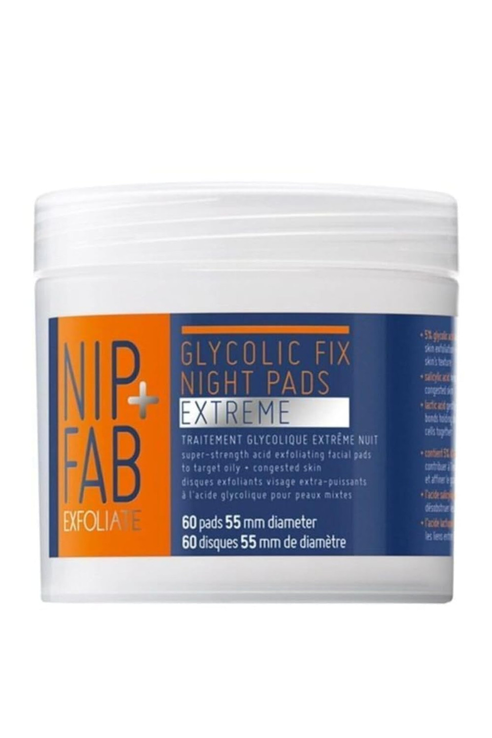 Nip + Fab Glycolic Acid Night Face Pads With Salicylic And Hyaluronic Acid, Exfoliating Resurfacing Aha Facial Pad For Exfoliation Even Skin Tone Blemish Control Pigmentation, 60 Pads, 2.7 Ounce60 Count (Pack Of 1)