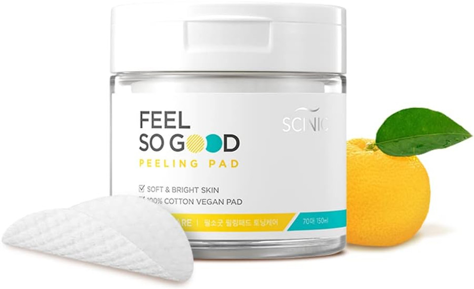Scinic Feel So Good Peeling Pad [ Toning Care] 70 Pcs | For Dull & Dry Skin | Vegan-Certified Cotton Fabric | Mild Peeling Without Irritation | Gentle Ph 5.5 Pha Peeing | 100% Vegan | K-Beauty