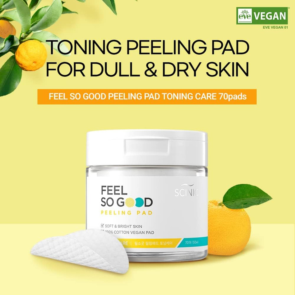 Scinic Feel So Good Peeling Pad [ Toning Care] 70 Pcs | For Dull & Dry Skin | Vegan-Certified Cotton Fabric | Mild Peeling Without Irritation | Gentle Ph 5.5 Pha Peeing | 100% Vegan | K-Beauty